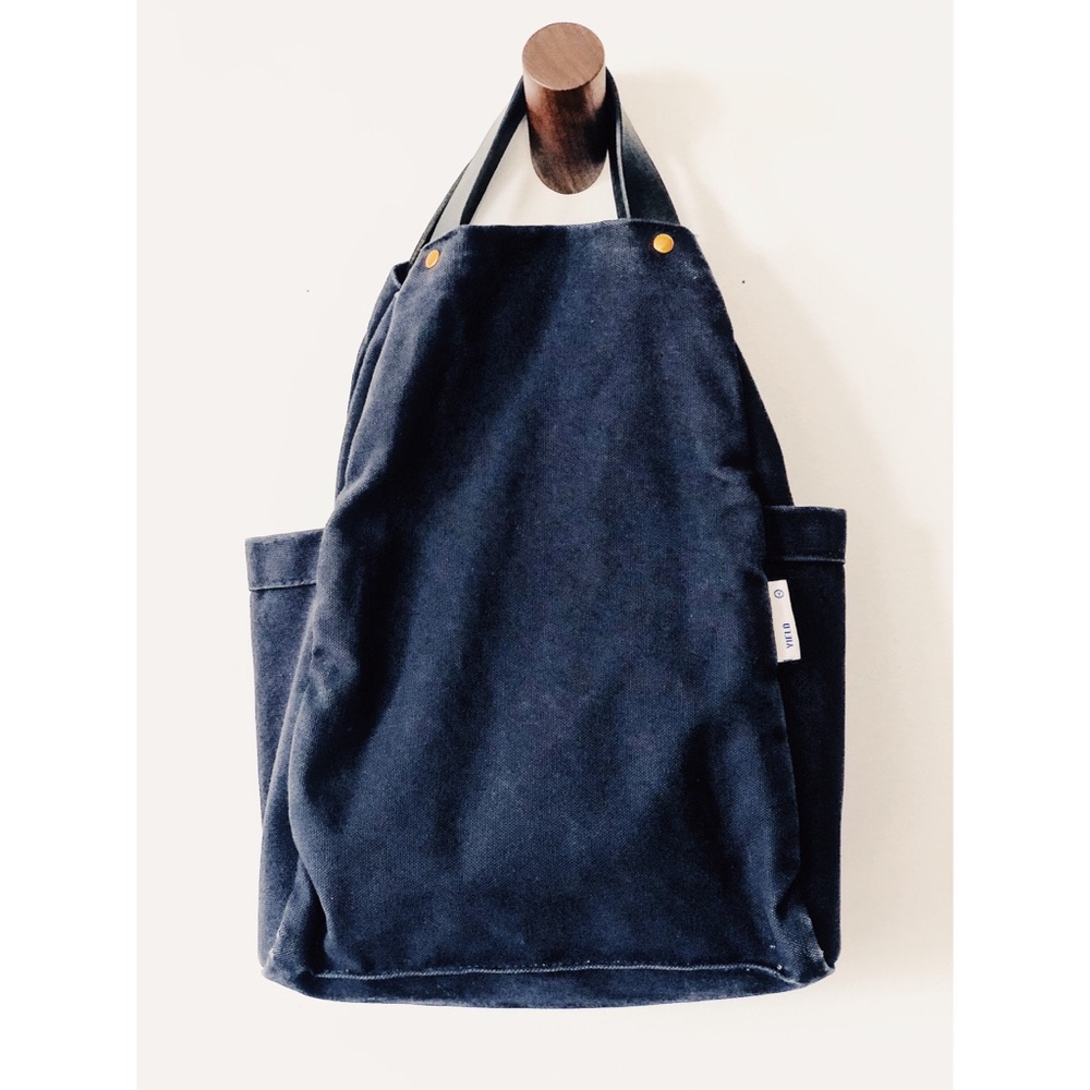 YIELD indigo canvas tote with leather handles